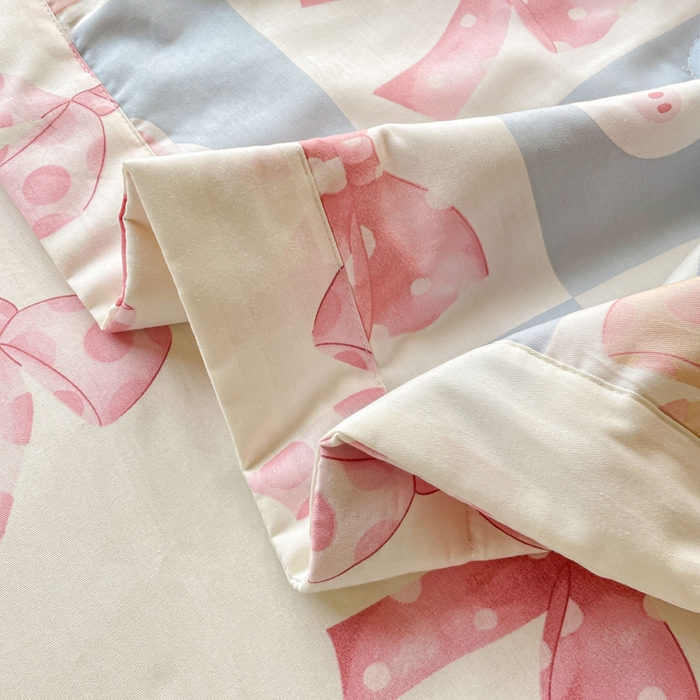 91家纺网 家纺一手货源 找家纺 金丝鸟 2023新款全棉大豆夏被四件套 领结兔