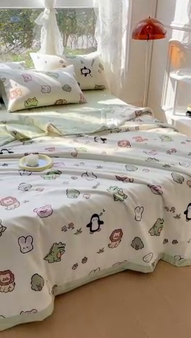 91家纺网 家纺一手货源 找家纺 金丝鸟 2023新款全棉大豆夏被四件套 宠物园