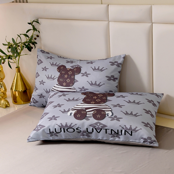 91家纺网 家纺一手货源 找家纺 爵仕 2023新款卡通暴力熊系列真丝四件套 灰熊