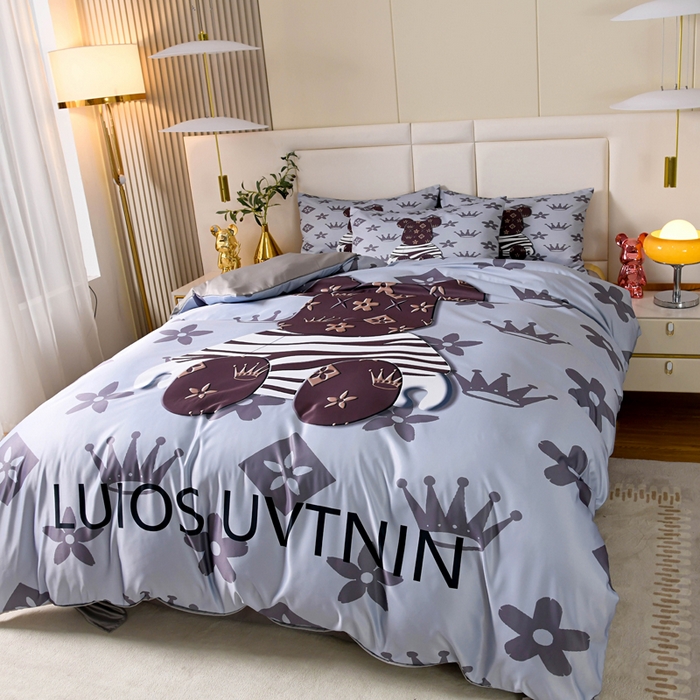 91家纺网 家纺一手货源 找家纺 爵仕 2023新款卡通暴力熊系列真丝四件套 灰熊