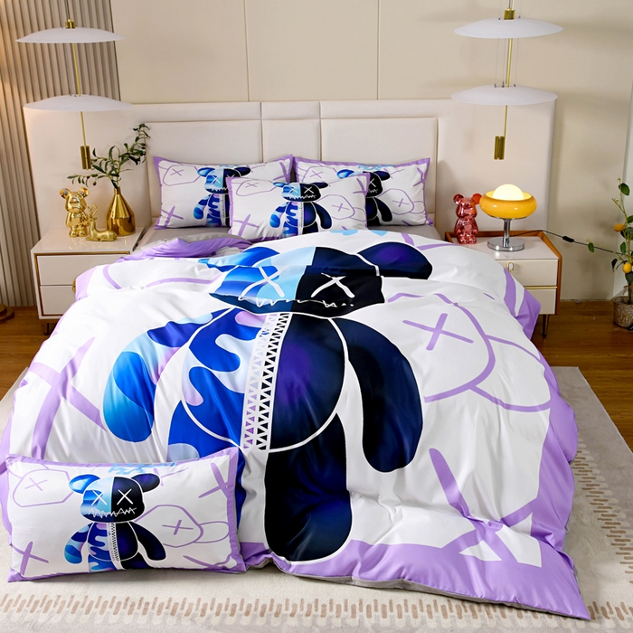 91家纺网 家纺一手货源 找家纺 爵仕 2023新款卡通暴力熊系列真丝四件套 迷彩熊