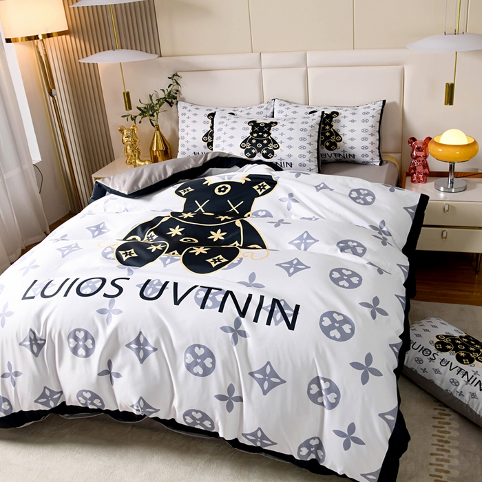 91家纺网 家纺一手货源 找家纺 爵仕 2023新款卡通暴力熊系列真丝四件套 小黑熊【有小号】