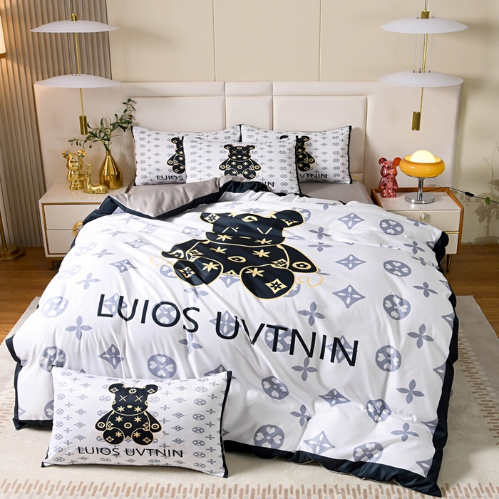 91家纺网 家纺一手货源 找家纺 爵仕 2023新款卡通暴力熊系列真丝四件套 小黑熊【有小号】