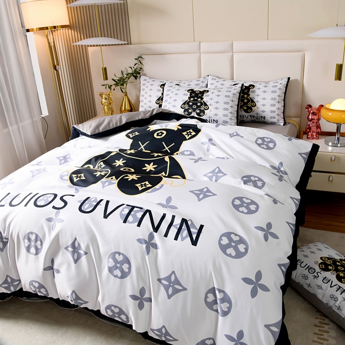 91家纺网 家纺一手货源 找家纺 爵仕 2023新款卡通暴力熊系列真丝四件套 小黑熊【有小号】