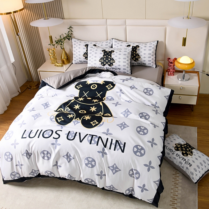 91家纺网 家纺一手货源 找家纺 爵仕 2023新款卡通暴力熊系列真丝四件套 小黑熊【有小号】