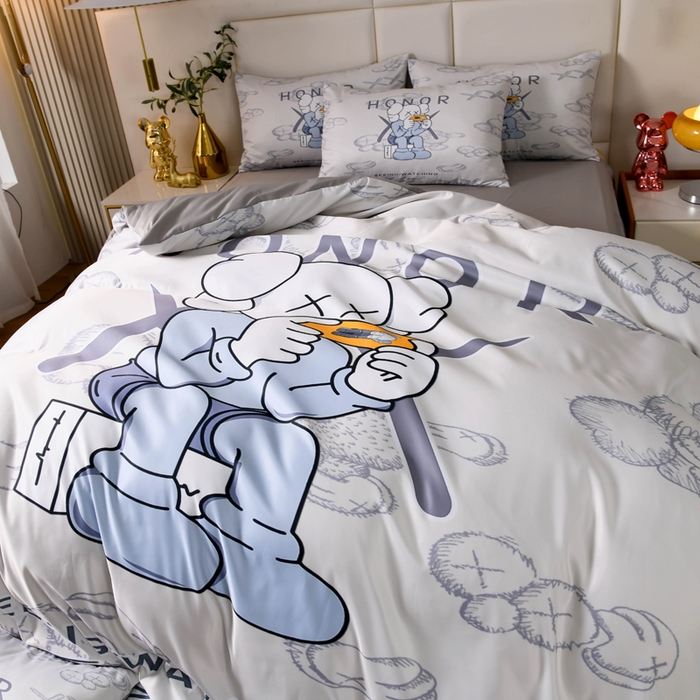 91家纺网 家纺一手货源 找家纺 爵仕 2023新款卡通暴力熊系列真丝四件套 游戏仔