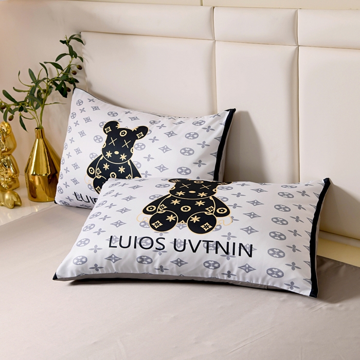 91家纺网 家纺一手货源 找家纺 爵仕 2023新款卡通暴力熊系列真丝四件套 小黑熊【有小号】