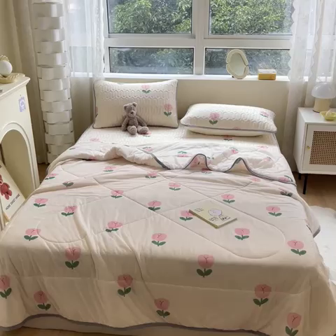 91家纺网 家纺一手货源 找家纺 沐慕2023新款凉感丝夏被四件套 郁金香