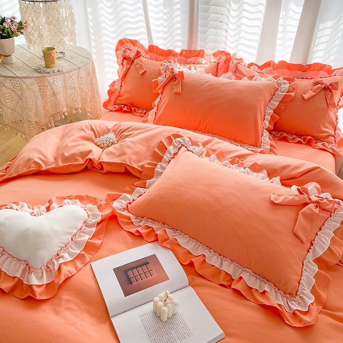 91家纺网 家纺一手货源 找家纺 唐人居 2025新款水洗棉麻梦幻系列 梦幻橙