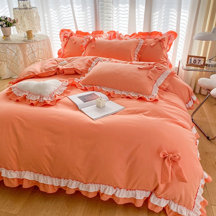 91家纺网 家纺一手货源 找家纺 唐人居 2025新款水洗棉麻梦幻系列 梦幻橙