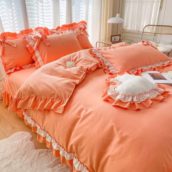 91家纺网 家纺一手货源 找家纺 唐人居 2025新款水洗棉麻梦幻系列 梦幻橙