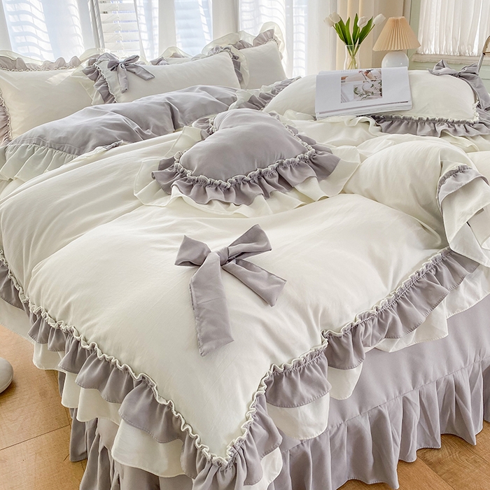 91家纺网 家纺一手货源 找家纺 唐人居 2025新款水洗棉麻梦幻系列 梦幻白灰