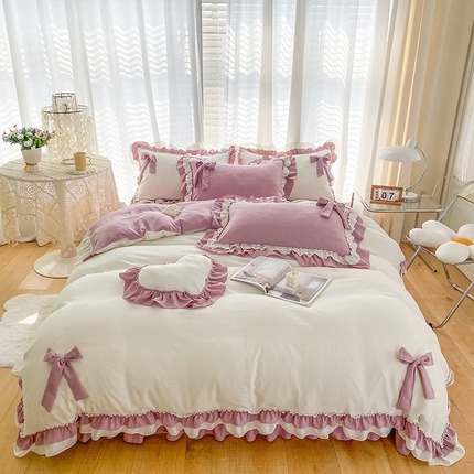 唐人居 2025新款水洗棉麻梦幻系列 梦幻白紫