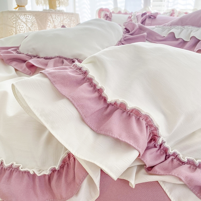 91家纺网 家纺一手货源 找家纺 唐人居 2025新款水洗棉麻梦幻系列 梦幻白紫