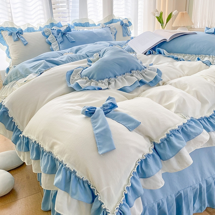 91家纺网 家纺一手货源 找家纺 唐人居 2025新款水洗棉麻梦幻系列 梦幻白蓝