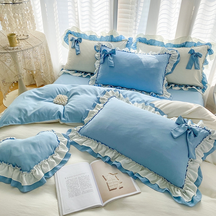 91家纺网 家纺一手货源 找家纺 唐人居 2025新款水洗棉麻梦幻系列 梦幻白蓝