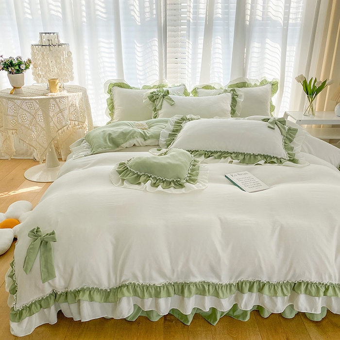 91家纺网 家纺一手货源 找家纺 唐人居 2025新款水洗棉麻梦幻系列 梦幻白绿