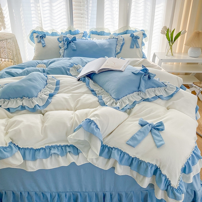 91家纺网 家纺一手货源 找家纺 唐人居 2025新款水洗棉麻梦幻系列 梦幻白蓝