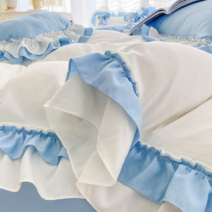 91家纺网 家纺一手货源 找家纺 唐人居 2025新款水洗棉麻梦幻系列 梦幻白蓝