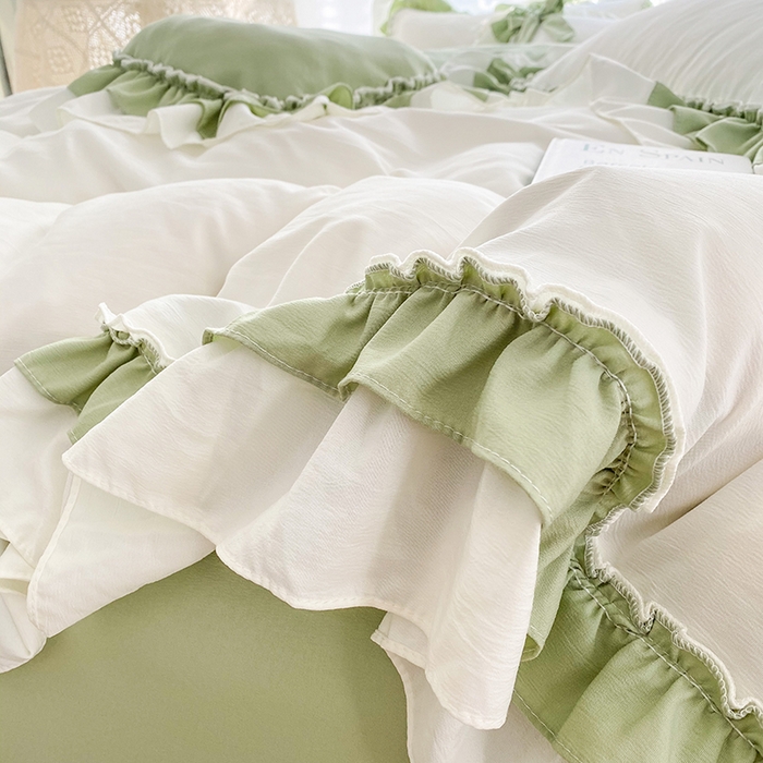 91家纺网 家纺一手货源 找家纺 唐人居 2025新款水洗棉麻梦幻系列 梦幻白绿