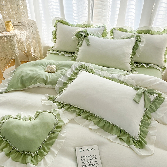 91家纺网 家纺一手货源 找家纺 唐人居 2025新款水洗棉麻梦幻系列 梦幻白绿