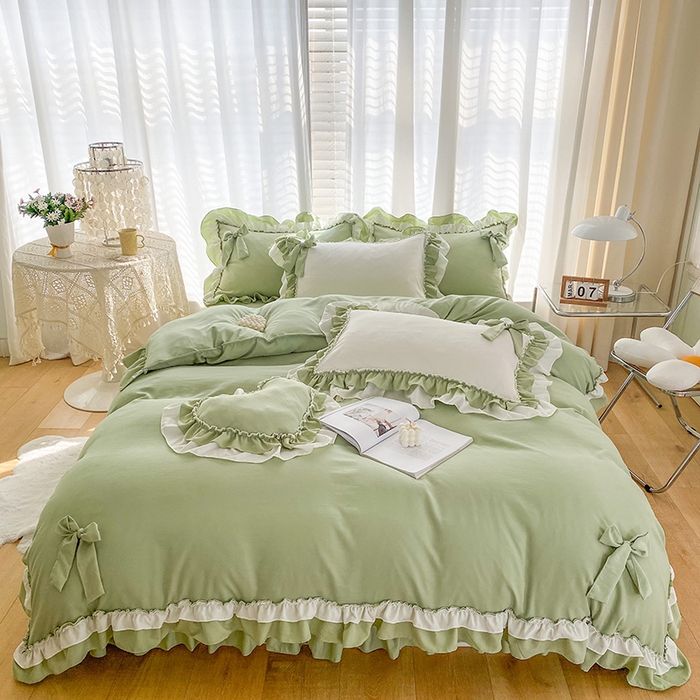 91家纺网 家纺一手货源 找家纺 唐人居 2025新款水洗棉麻梦幻系列 梦幻绿