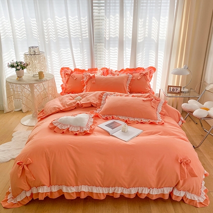 91家纺网 家纺一手货源 找家纺 唐人居 2025新款水洗棉麻梦幻系列 梦幻橙