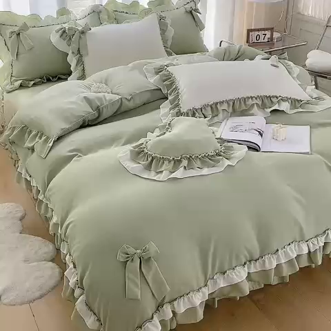 91家纺网 家纺一手货源 找家纺 唐人居 2025新款水洗棉麻梦幻系列 梦幻绿