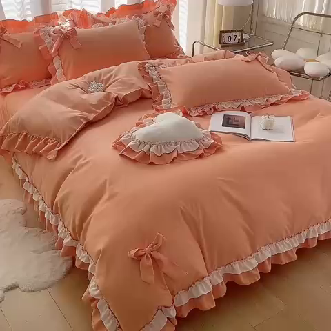 91家纺网 家纺一手货源 找家纺 唐人居 2025新款水洗棉麻梦幻系列 梦幻橙