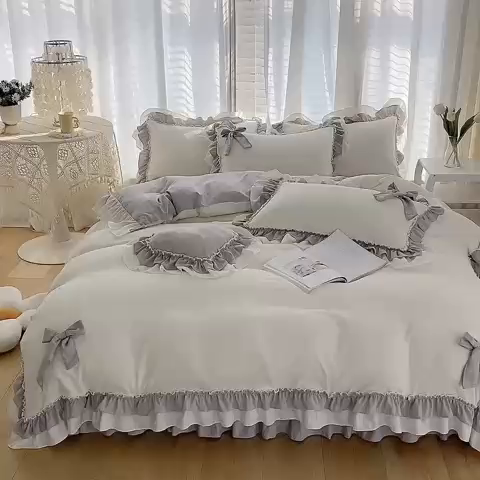 91家纺网 家纺一手货源 找家纺 唐人居 2025新款水洗棉麻梦幻系列 梦幻白灰