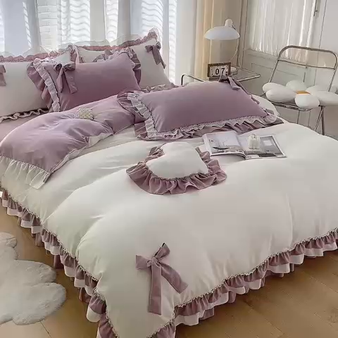 91家纺网 家纺一手货源 找家纺 唐人居 2025新款水洗棉麻梦幻系列 梦幻白紫