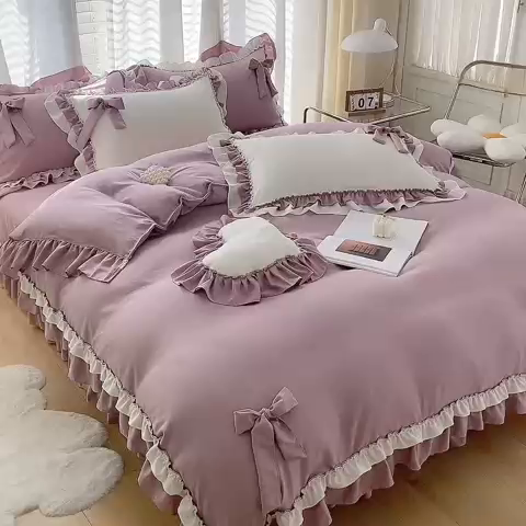 91家纺网 家纺一手货源 找家纺 唐人居 2025新款水洗棉麻梦幻系列 梦幻紫