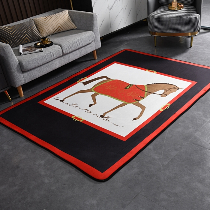 91家纺网 家纺一手货源 找家纺 爵仕 2023轻奢大地垫客厅大地毯复古 郎世宁 黑