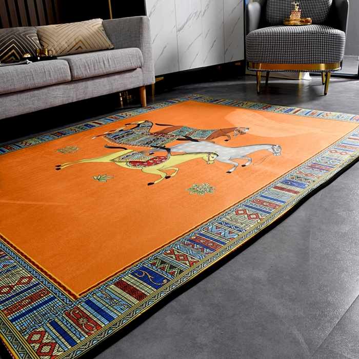 91家纺网 家纺一手货源 找家纺 爵仕 2023轻奢大地垫客厅大地毯复古 群马黄