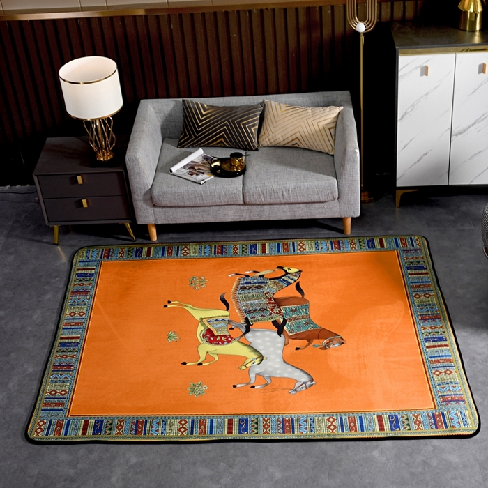 91家纺网 家纺一手货源 找家纺 爵仕 2023轻奢大地垫客厅大地毯复古 群马黄