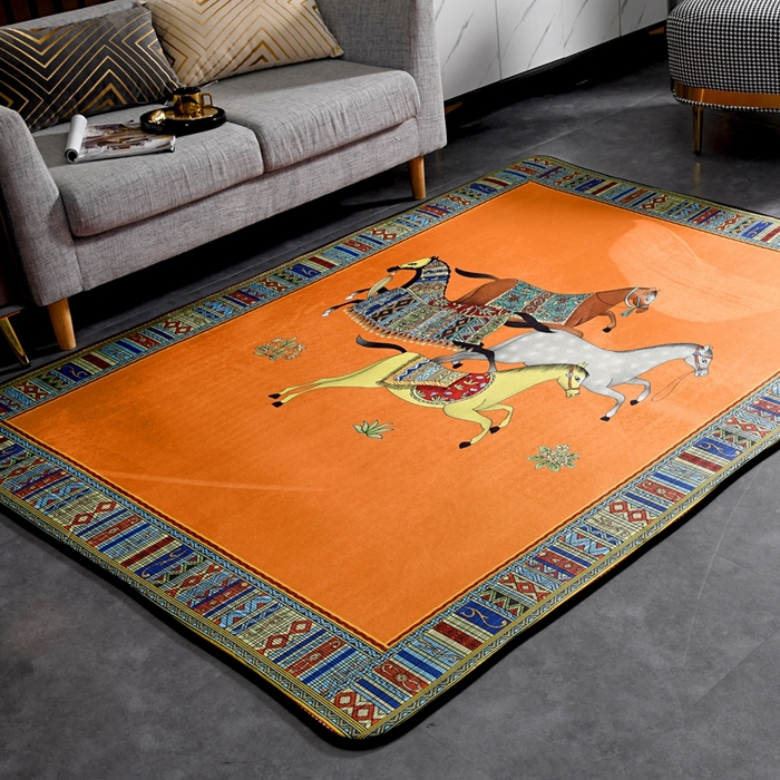 91家纺网 家纺一手货源 找家纺 爵仕 2023轻奢大地垫客厅大地毯复古 群马黄