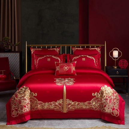 91家纺网 家纺一手货源 找家纺 高大尚婚庆馆 2023新品 双股长绒棉提花系列 幸福婚约-金