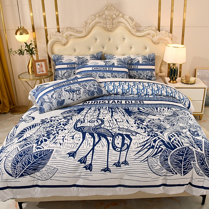 91家纺网 家纺一手货源 找家纺 爵仕 2023新款轻奢简约风全棉四件套 D家蓝