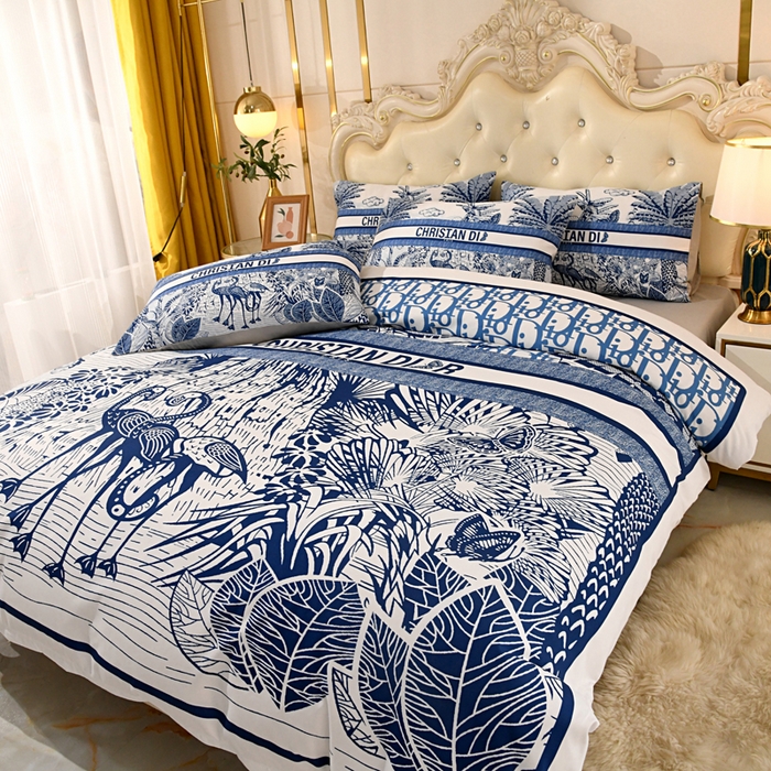 91家纺网 家纺一手货源 找家纺 爵仕 2023新款轻奢简约风全棉四件套 D家蓝