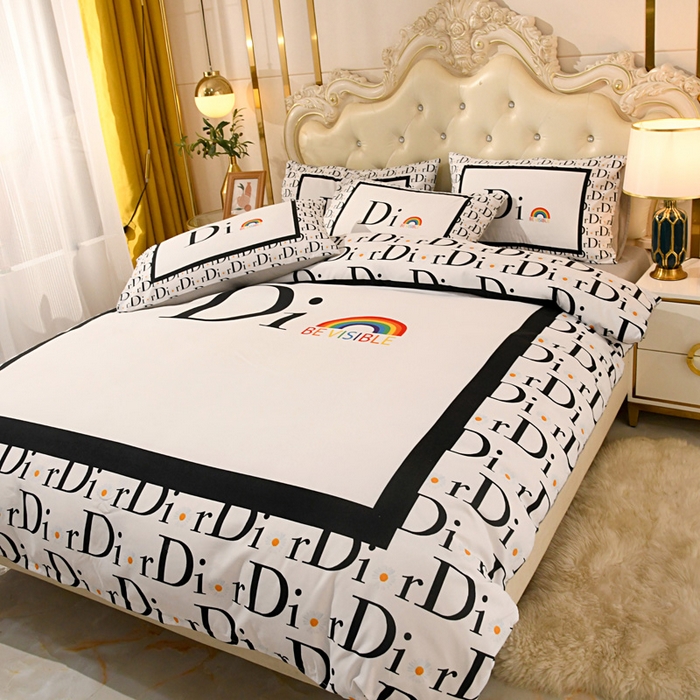 91家纺网 家纺一手货源 找家纺 爵仕 2023新款轻奢简约风全棉四件套 彩虹白