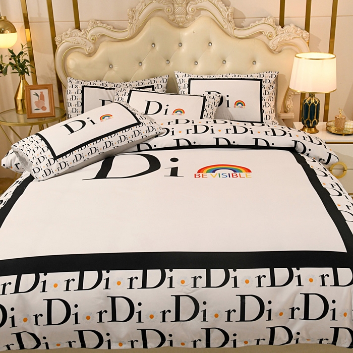 91家纺网 家纺一手货源 找家纺 爵仕 2023新款轻奢简约风全棉四件套 彩虹白