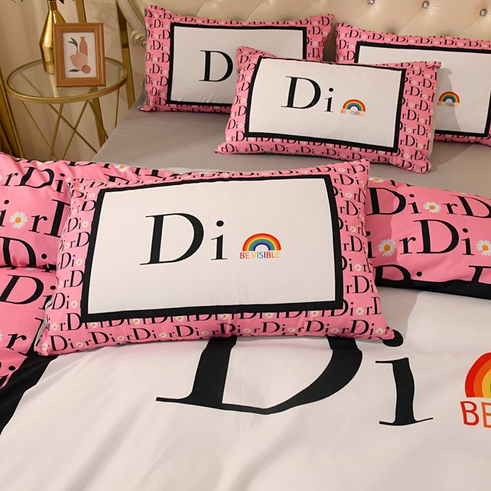 91家纺网 家纺一手货源 找家纺 爵仕 2023新款轻奢简约风全棉四件套 彩虹粉