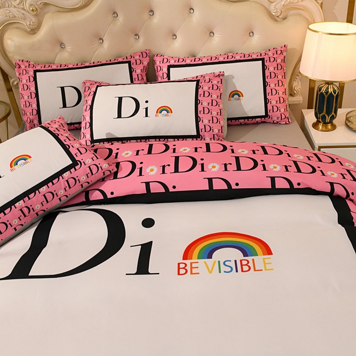 91家纺网 家纺一手货源 找家纺 爵仕 2023新款轻奢简约风全棉四件套 彩虹粉