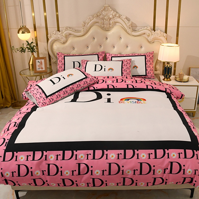 91家纺网 家纺一手货源 找家纺 爵仕 2023新款轻奢简约风全棉四件套 彩虹粉