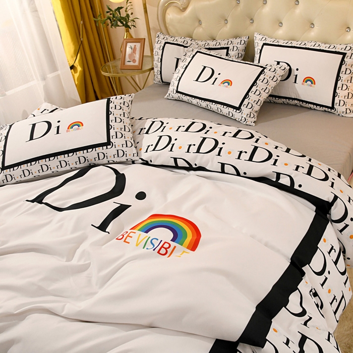 91家纺网 家纺一手货源 找家纺 爵仕 2023新款轻奢简约风全棉四件套 彩虹白