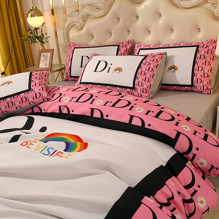 91家纺网 家纺一手货源 找家纺 爵仕 2023新款轻奢简约风全棉四件套 彩虹粉