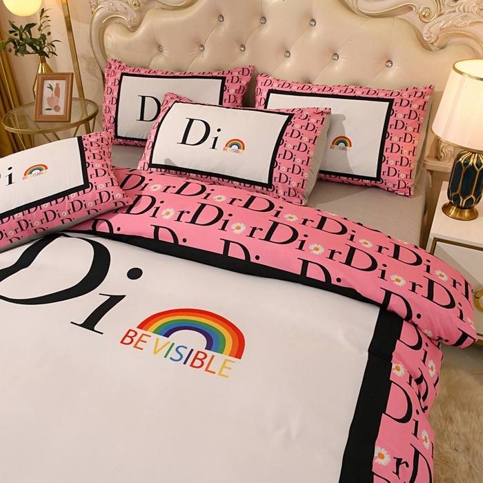 91家纺网 家纺一手货源 找家纺 爵仕 2023新款轻奢简约风全棉四件套 彩虹粉