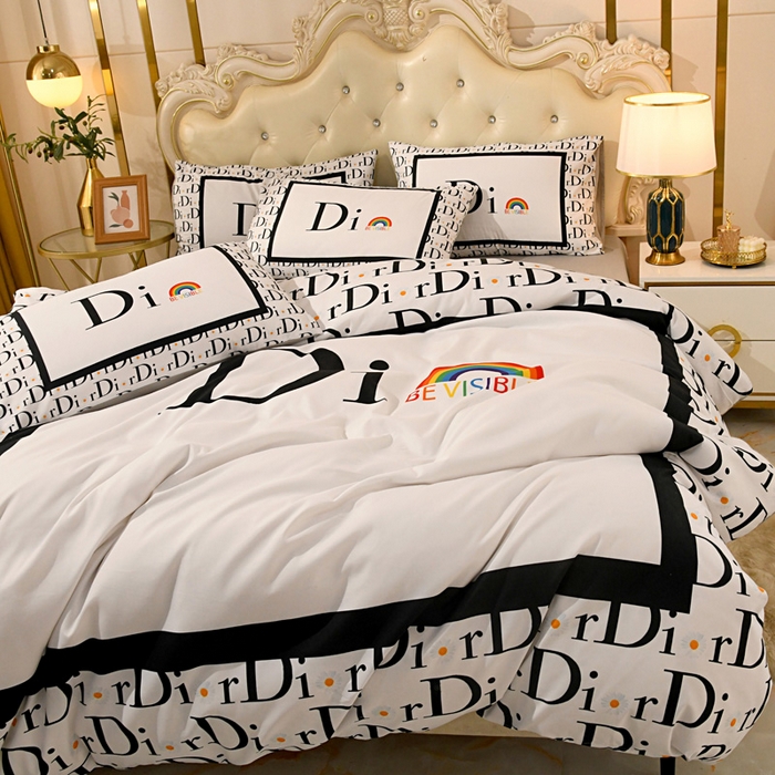 91家纺网 家纺一手货源 找家纺 爵仕 2023新款轻奢简约风全棉四件套 彩虹白