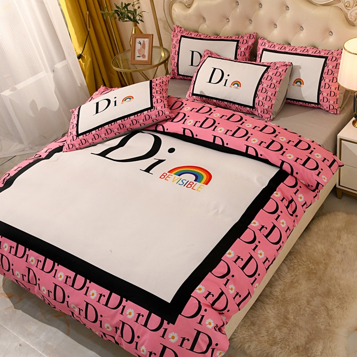 91家纺网 家纺一手货源 找家纺 爵仕 2023新款轻奢简约风全棉四件套 彩虹粉