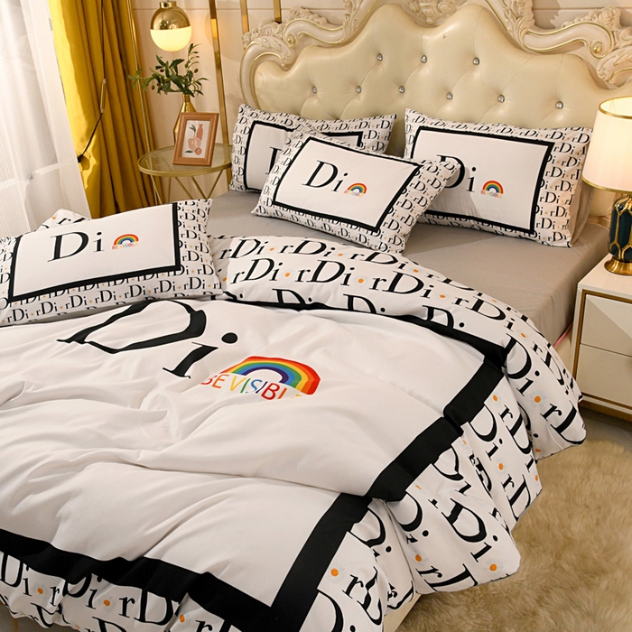 91家纺网 家纺一手货源 找家纺 爵仕 2023新款轻奢简约风全棉四件套 彩虹白